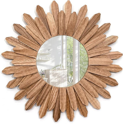 Emfogo Wall Mirror 21 inch Rustic Wood Sunburst Boho Mirror Wall Decor Home by Emfogo
