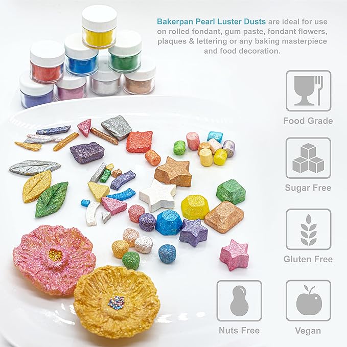 Bakerpan Pearl Luster Dust Edible, White Edible Glitter for Cocktails, 4 Grams Edible Glitter for Cake Decorating, Cookies, Chocolates and Candies, Drinks (Made in USA)