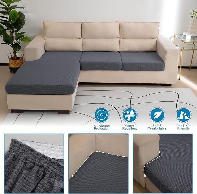 Water Repellent Couch Cushion Cover 3 Pieces Sofa Seat Cushion Covers, Stretch - Image 6