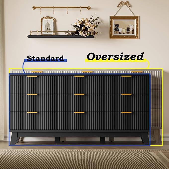 BORNOON Fluted 9 Drawer Dresser, 57.1" Wide Modern Boho Chest of Drawers - Image 3