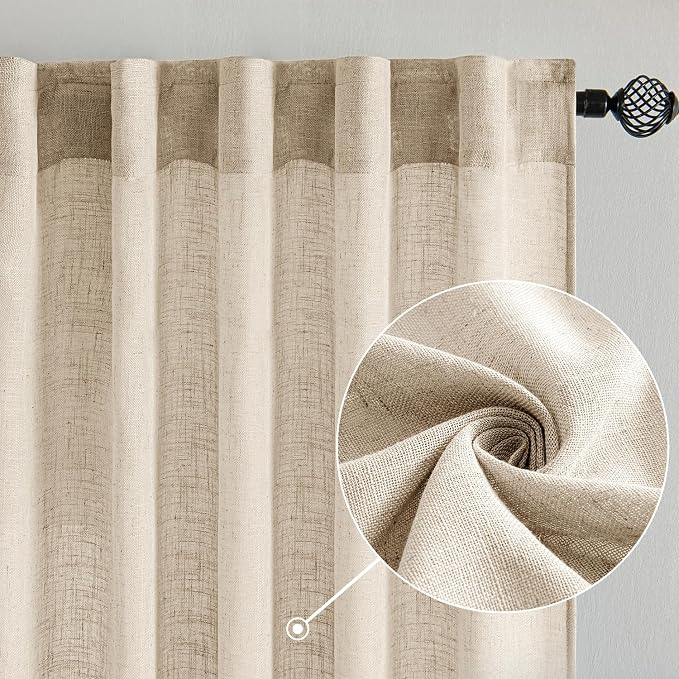 MIULEE Light Taupe Linen Curtains 52x90 Inch Long - Image 2