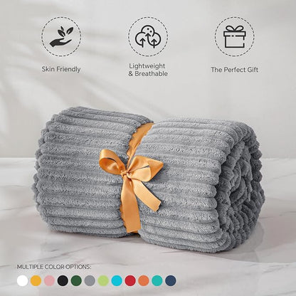 BEDELITE 3D Ribbed Jacquard Grey Fleece Twin Blanket - Image 3