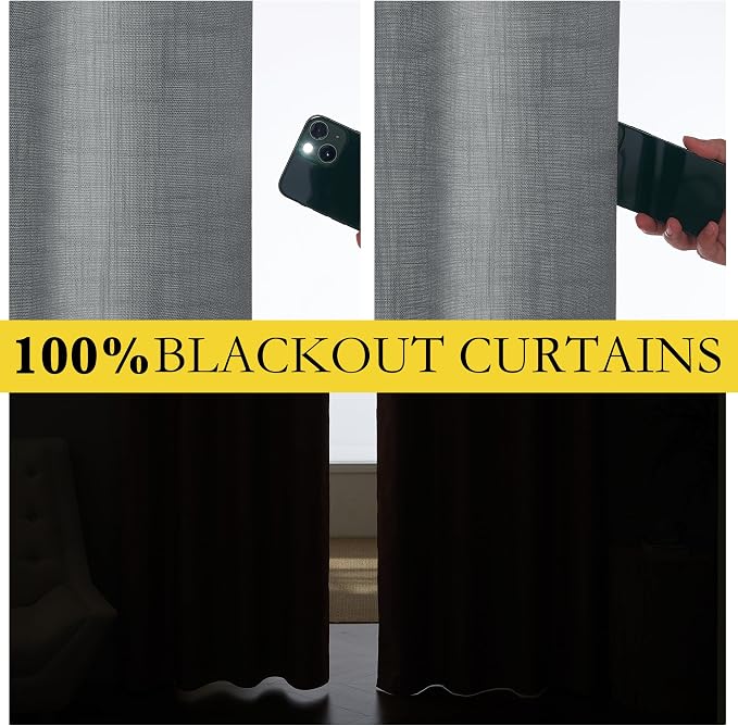 NICETOWN 100% Blackout Linen Texture Curtains 80 inches Long, Dove Grey - Image 2
