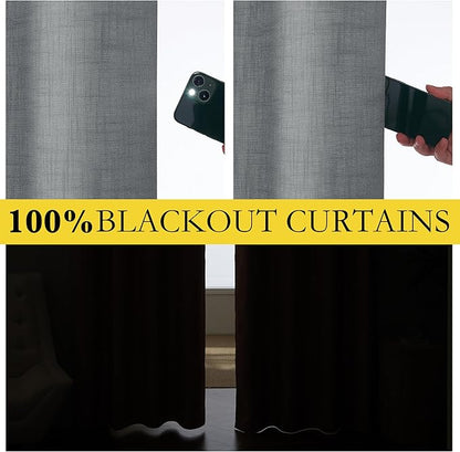 NICETOWN 100% Blackout Linen Texture Curtains 70 inches Long, Dove Grey - Image 2