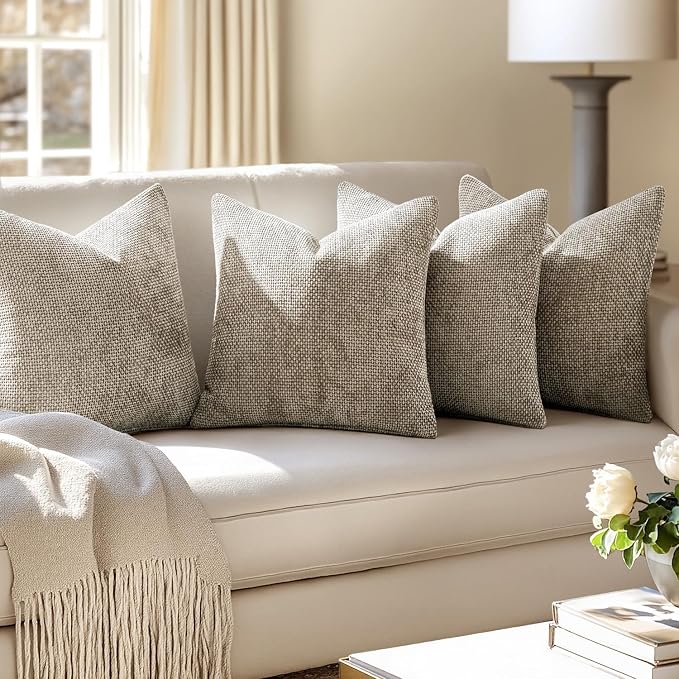 MIULEE Soft Decorative Chenille Euro Pillow Covers Khaki 22x22 Pack of 4 | - Image 5