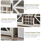 OKD Farmhouse Coffee Bar Cabinet with LED Lights, 55" Wine Bar Cabinet w/Sliding Barn Door & Wine and Glass Rack, Kitchen Buffet Cabinet w/Storage Shelves for Dining Room,Antique White