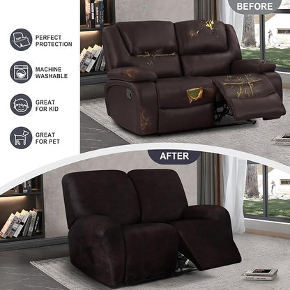 ANARACHON Leather Look Loveseat Recliner Cover, 6-Pieces Stretch Dual Recliner - Image 6