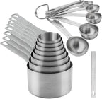 Measuring Cups and Spoons Set 20 for Dry & Liquid, Metric & US 18/8 Stainless Steel Measure Cups and Spoons Set with Leveler for Baking & Kitchen