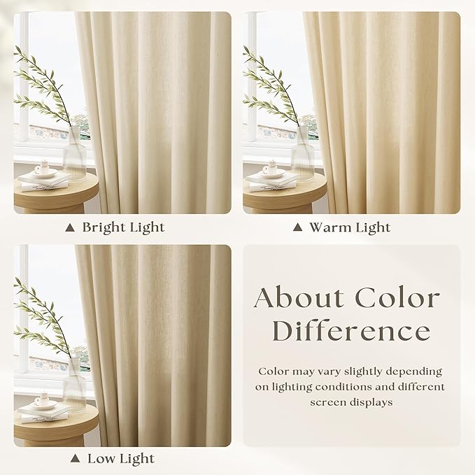 Pinch Pleated Linen Sheer Curtains 108 Inches Long Extra Long Beige | Tan - Image 3