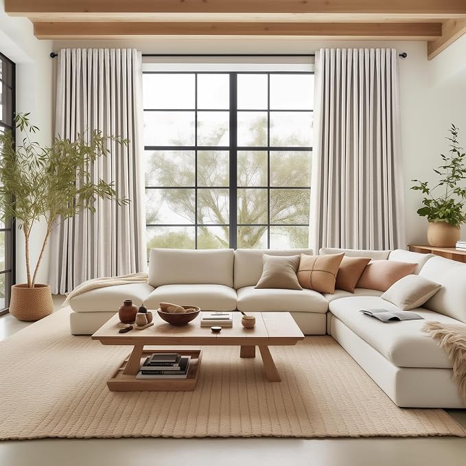 Topfinel 94 Inch Long Linen Blackout Curtains 2 Panel Set, Greige Natural - Image 5