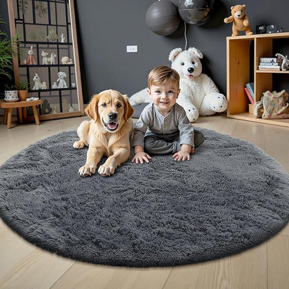 OLANLY Grey Round Rugs for Bedroom - Image 3