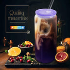 Joyclub 20oz Glass Cups with Acrylic Lids and Straws 12 Set Can Shaped Glass Iced Coffee Cups with Lids, Gradient Drinking Glasses Cute Tumbler Cup Great for Smoothie Soda Boba Tea Cocktail Beer Gift
