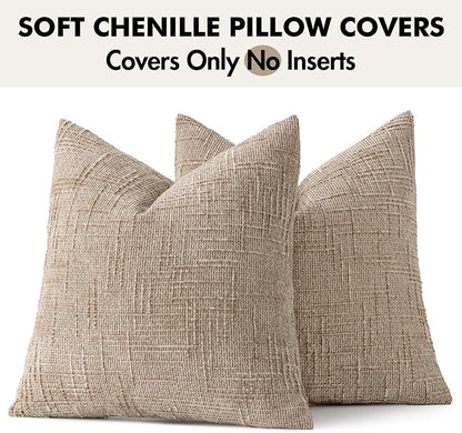 MIULEE Chenille Textured Throw Pillow Covers Oatmeal 16x16 Set of 2 | Slubby - Image 7