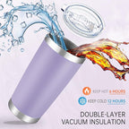 20 oz Tumbler Stainless Steel Tumblers with Lid Double Wall Vacuum Insulated Coffee Mug 20oz Powder Coated Cup for Hot and Cold Drinks, Purple, 1 pack