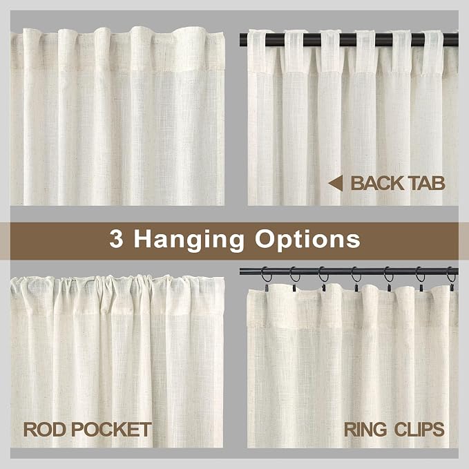 Cream Curtains 96 Inches Long for Living Room 2 Panels Back Tab Loop Pocket - Image 4