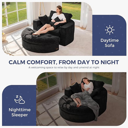 MAXYOYO Oversized Round Chaise Lounge Sofa, Upholstered Lounge Chair - Image 9