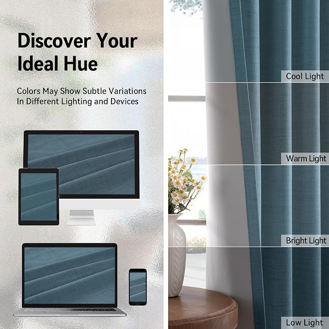 100% Blackout Linen Textured Curtains 72 Inch Long, Stone Blue | 100% Blackout - Image 7