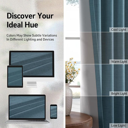 100% Blackout Linen Textured Curtains 72 Inch Long, Stone Blue | 100% Blackout - Image 7