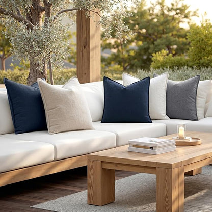 MIULEE Decorative Linen Pillow Covers 22x22 Inch Navy Blue | Boho Farmhouse​ - Image 5