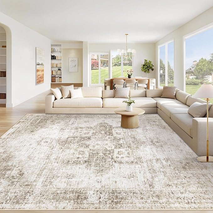 Area Rug 10x14 Washable Rug, Vintage Boho Medallion Rugs Non-Slip Soft Low Pile by VECARF
