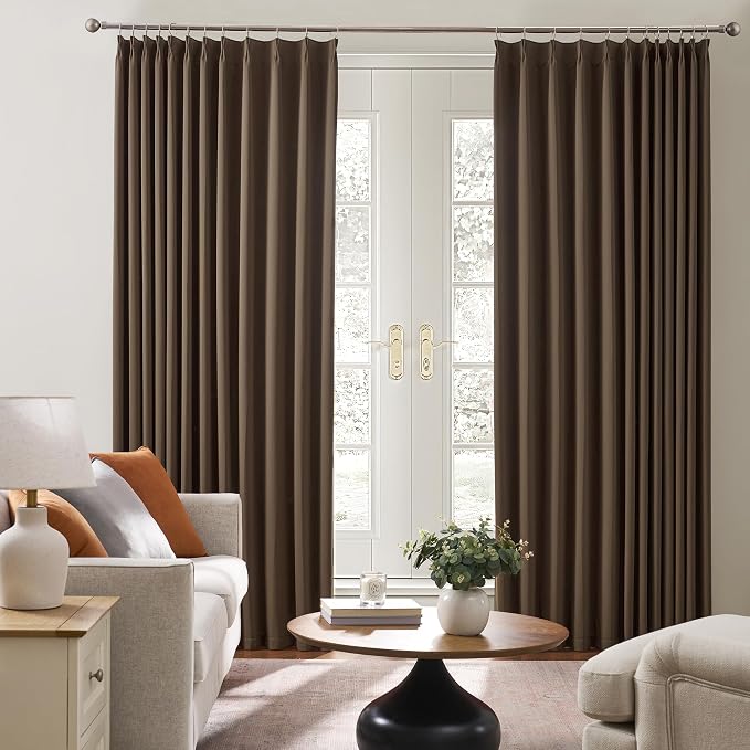 Brown Blackout Pinch Pleated 60 Inch Wide Curtains 60 x 95, Noise Cancelling - Image 4