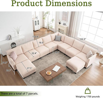 150.4" Large Sectional Couches for Living Room, 8 Seater L Shaped Modular - Image 2