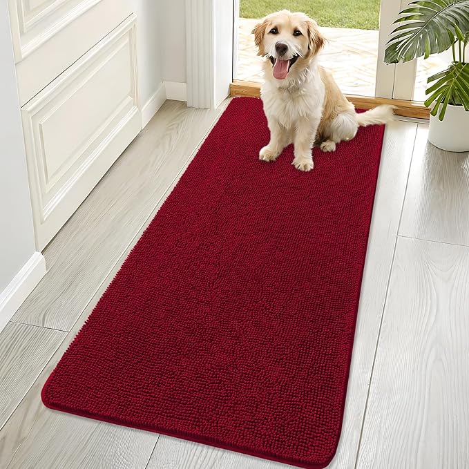 OLANLY Dog Door Mat for Muddy Paws 70x32, Super Absorbent Chenille Mud Mat | Red by OLANLY