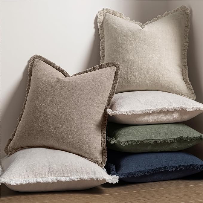 MIULEE Linen Fringe Decorative Fall Euro Throw Pillow Covers Dune 24x24 | Set - Image 5