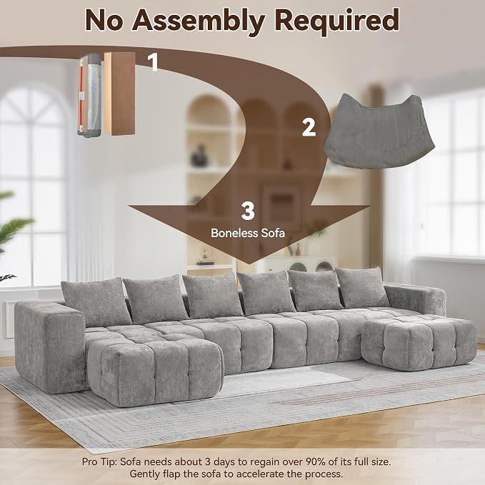 119" Boneless U-Shaped Sofa Couch - Image 6