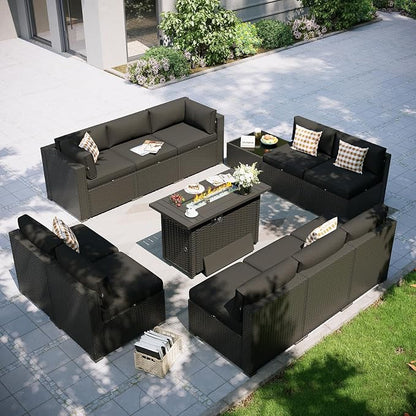Aoxun Patio Furniture Set with Fire Pit Table, 12 Piece Outdoor Sectional Sofas by Aoxun