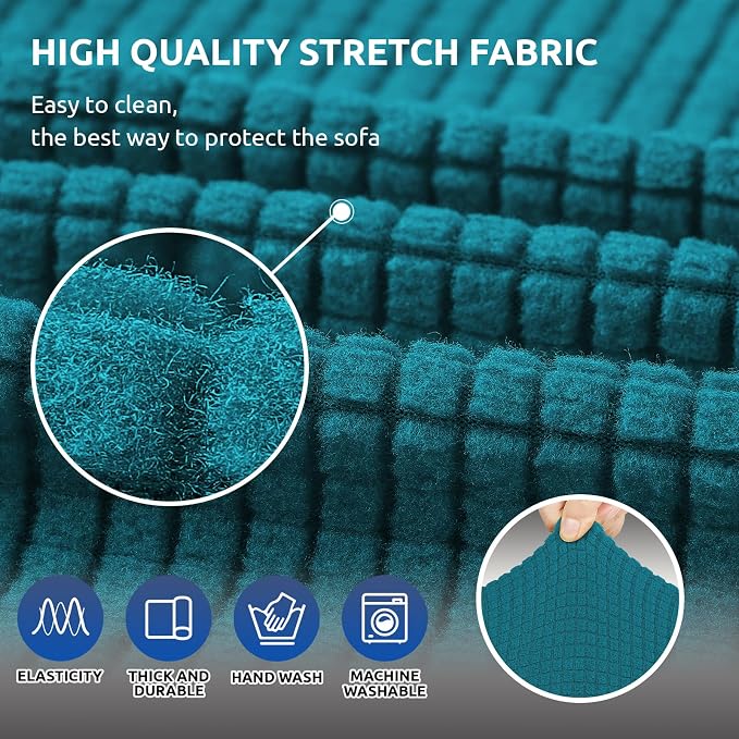 Stretch Loveseat Couch Cover, 2 Cushion Couch Slipcover, Peacock Blue | 1-Piece - Image 5
