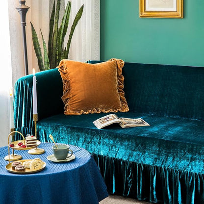 GLORY SEASON Velvet Sofa Cover Soft Decorative Luxurious Solid Exquisite Ruffle - Image 4