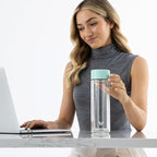 Glass Multi Tea Infuser Bottle 14oz - Double Wall Borosilicate Glass Flask | No Plastic Touches Contents | Perfect for Office or Home - Light Green
