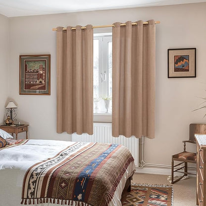 YoungsTex Mocha Brown Linen Semi Sheer Curtains 78 Inch Length 2 Panels | Light - Image 2