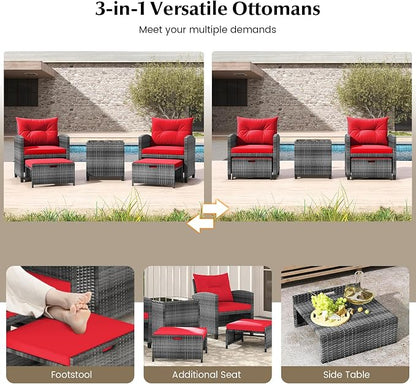 Tangkula 5 Pieces Patio Conversation Set, PE Wicker Rattan Outdoor Furniture Set - Image 6