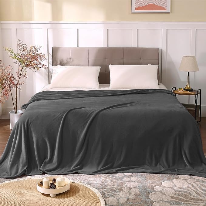BEDELITE Fleece Blanket Soft Plush Queen Bed Blanket Charcoal Grey 90"x90" | - Image 2