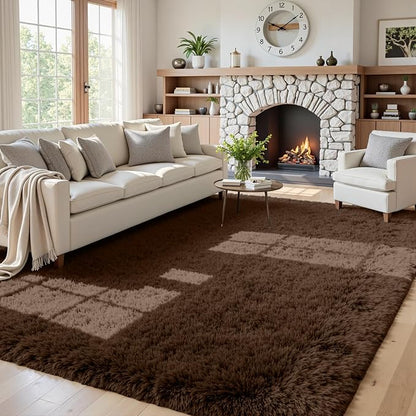 5x8 Fluffy Shag Area Rugs for Living Room Bedroom: Soft Plush Carpet Brown | by CarpetAddColortoYourLife