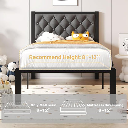 Fluest Twin Bed Frame with Headboard Linen Upholstered Bed Frame Platform - Image 7