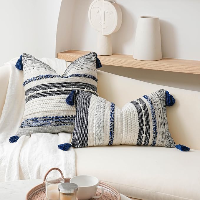 Navy Dark Blue Decorative Throw Pillow Cover 20x20 Square Boho Accent - Image 4