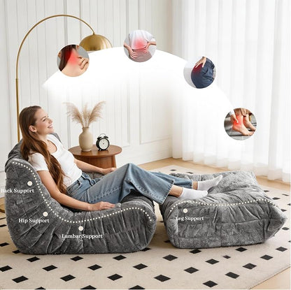 Bean Bag Ottoman, Memory Foam Lazy Bean Bag Sofa, Fireside Chair Foot Rest - Image 6