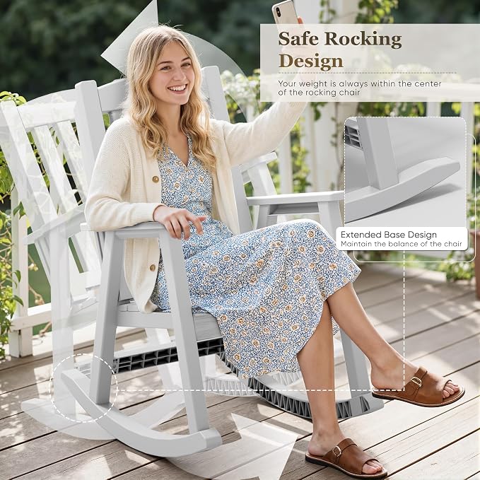 Greesum Outdoor Rocking Chair, 300lbs All-Weather Patio Rocker, Rust-Proof & - Image 4