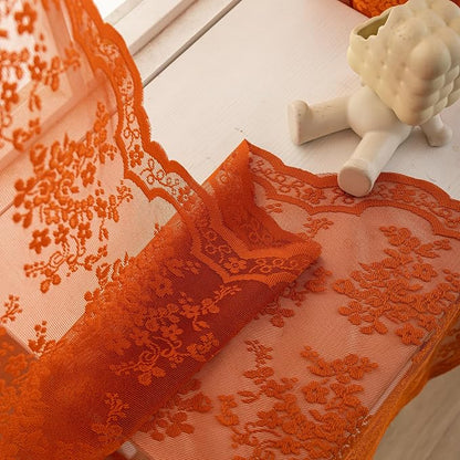 YJ YANJUN Vintage Lace Curtains 102 Inches Long-Rust Retro Floral Burnt Orange - Image 6