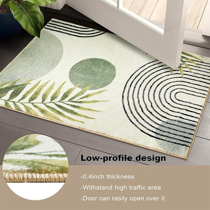RoomTalks Mid Century Modern Washable Rug, Abstract Tropical Leaves Thin Shaggy - Image 8