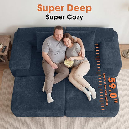 83.5" Boneless Loveseat with 2 Ottoman, Cloud Comfy Sofa Bed, Modular Sofa - Image 3