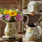 Vintage Vase with Handle, 7.6 Inch Ceramic Pitcher Sunflower Floral Vase, Rustic Farmhouse Vases for Grandma Core Home Decor, Bookshelf Office Tuscan Decor (Large Teapot)