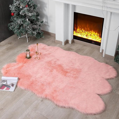 linmopm Faux Fur Rug Sheepskin Shag Fluffy Fuzzy Pink 4x6 ft Rugs by Limopmfauxfurproducts