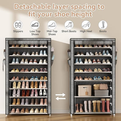 LANTEFUL Shoe Rack with Covers 10 Tier Tall Shoe Rack Organizer Large Capacity - Image 6