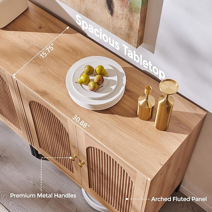 IFBUY Modern Sideboard Buffet Cabinet, 92.63" W Fluted Arched Buffet Cabinet - Image 6