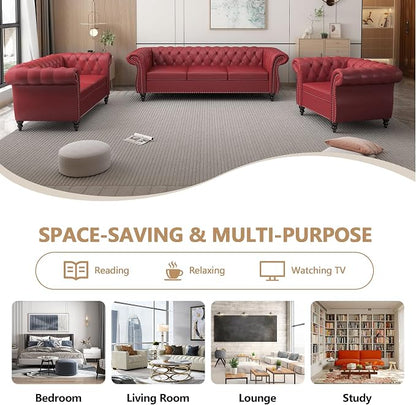 Chesterfield 3 Seater Sofa, Modern Leather Tufted Couch 3 Seater - Image 5