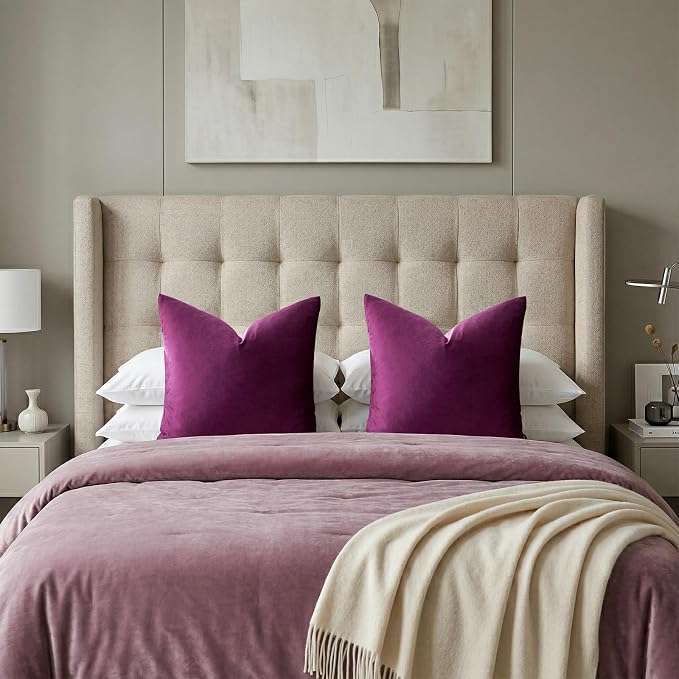 GIGIZAZA Velvet Pillow Covers 24x24 Decorative Pillows Pack of 2 Purple | Throw - Image 7